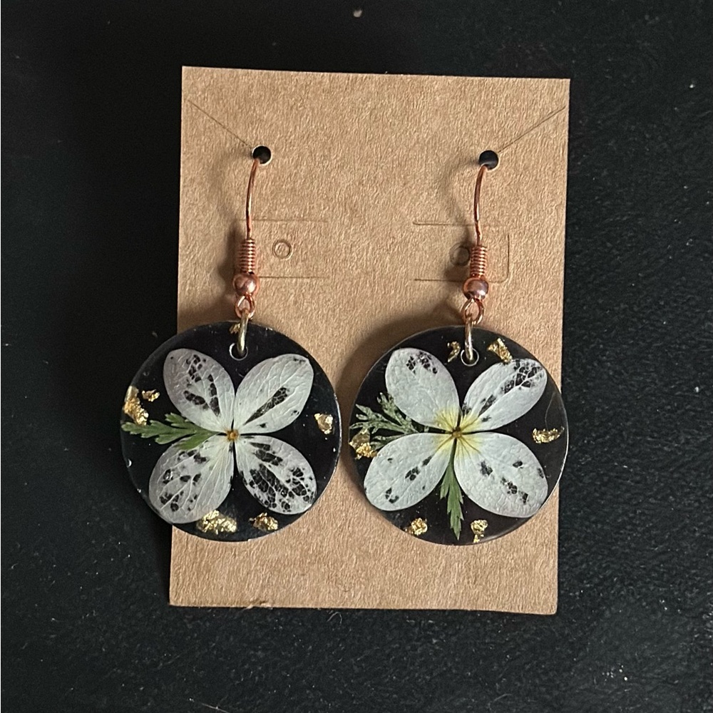 Floral Black and Gold Earrings